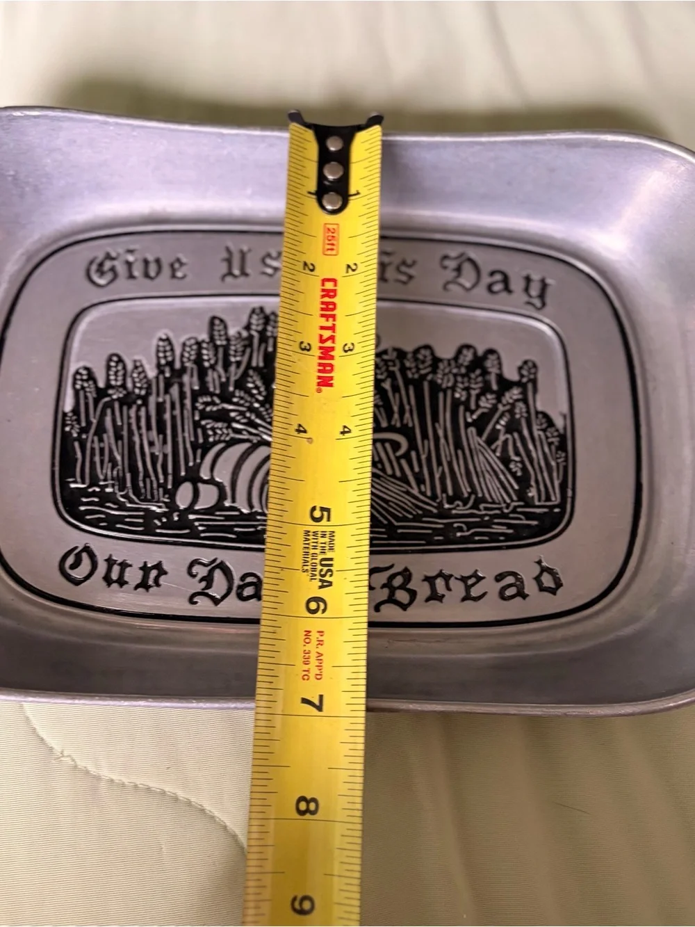Silver-Tone 'Our Daily Bread' Decorative Serving Tray Cottagecore Kitchenware
